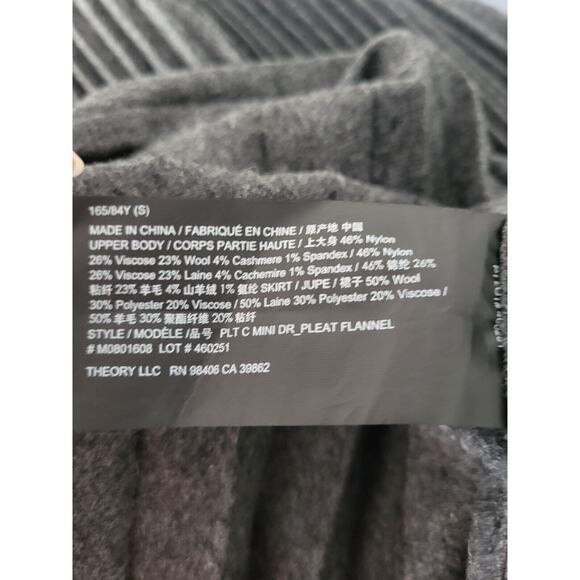 Theory Pleated Long Sleeve Sweater Dress Small Gray Wool Flannel Office Neutral - Picture 8 of 15
